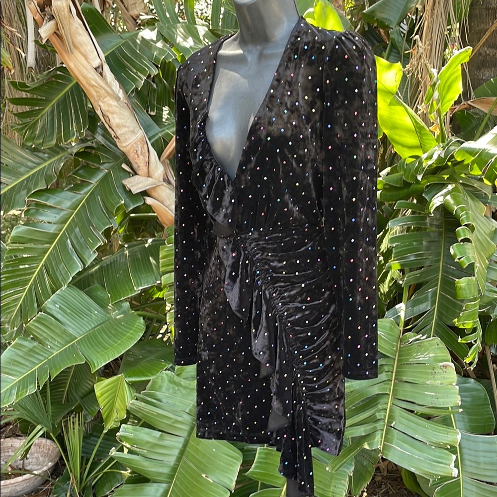 Top shop velvet polkadot studdedruffled asymmetric dress